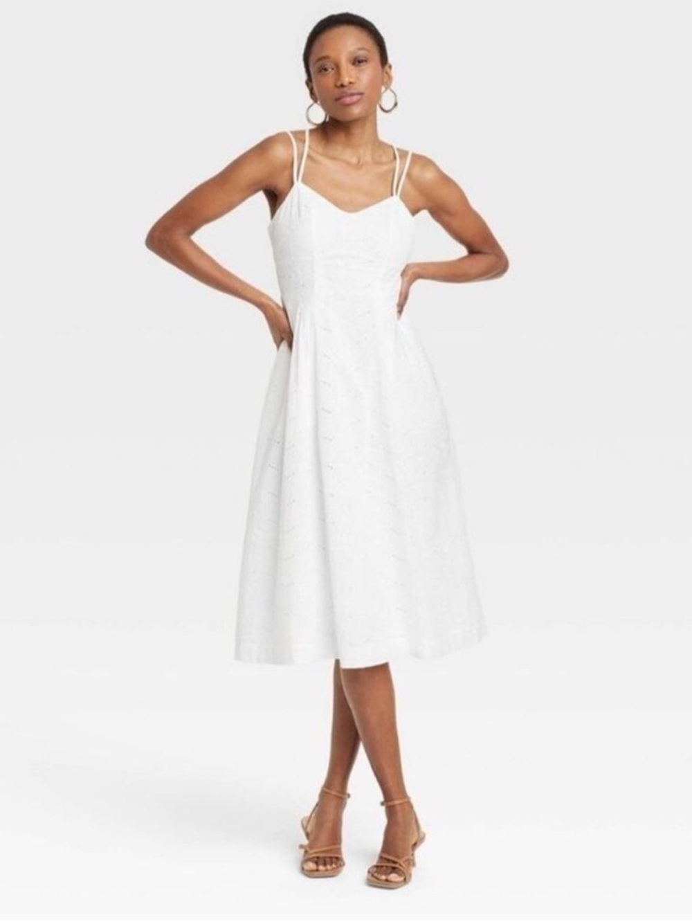 Gorgeous White Eyelet Lined Midi Sundress Size Small